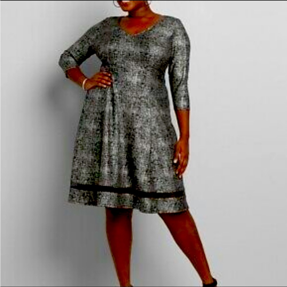 Lane Bryant silver and black sheer accent dress